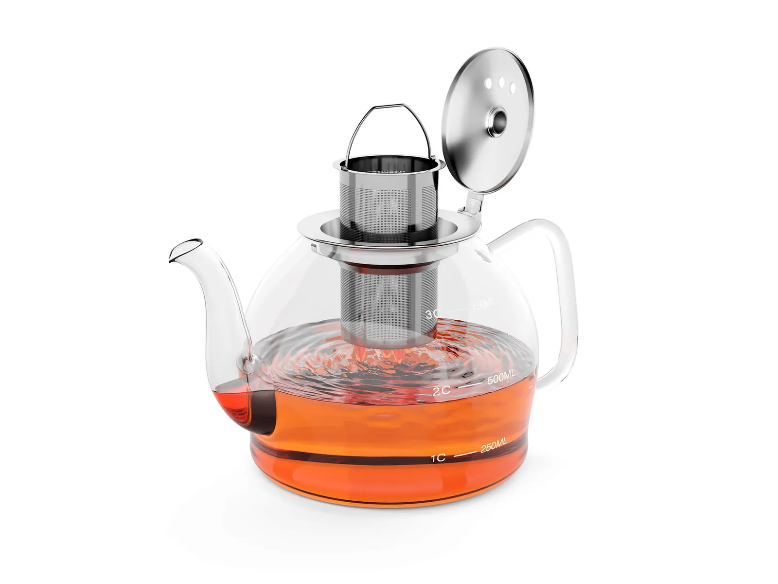 Glass Teapot with Stainless Infuser — Photorealistic Kitchen & Appliances 3D Product Rendering & CGI Visualization by 3diz Studio