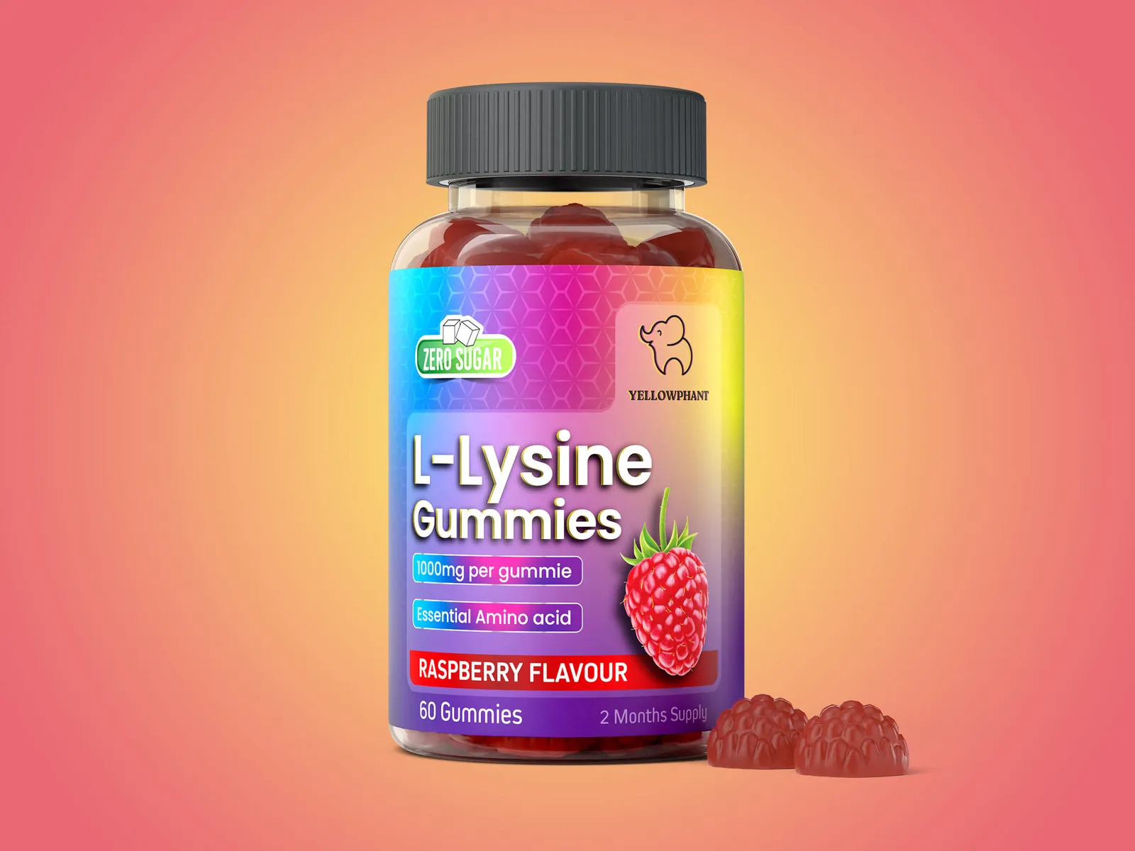 Yellowphant L-Lysine Gummies — Photorealistic Supplements, Vape & Wellness 3D Product Rendering & CGI Visualization by 3diz Studio