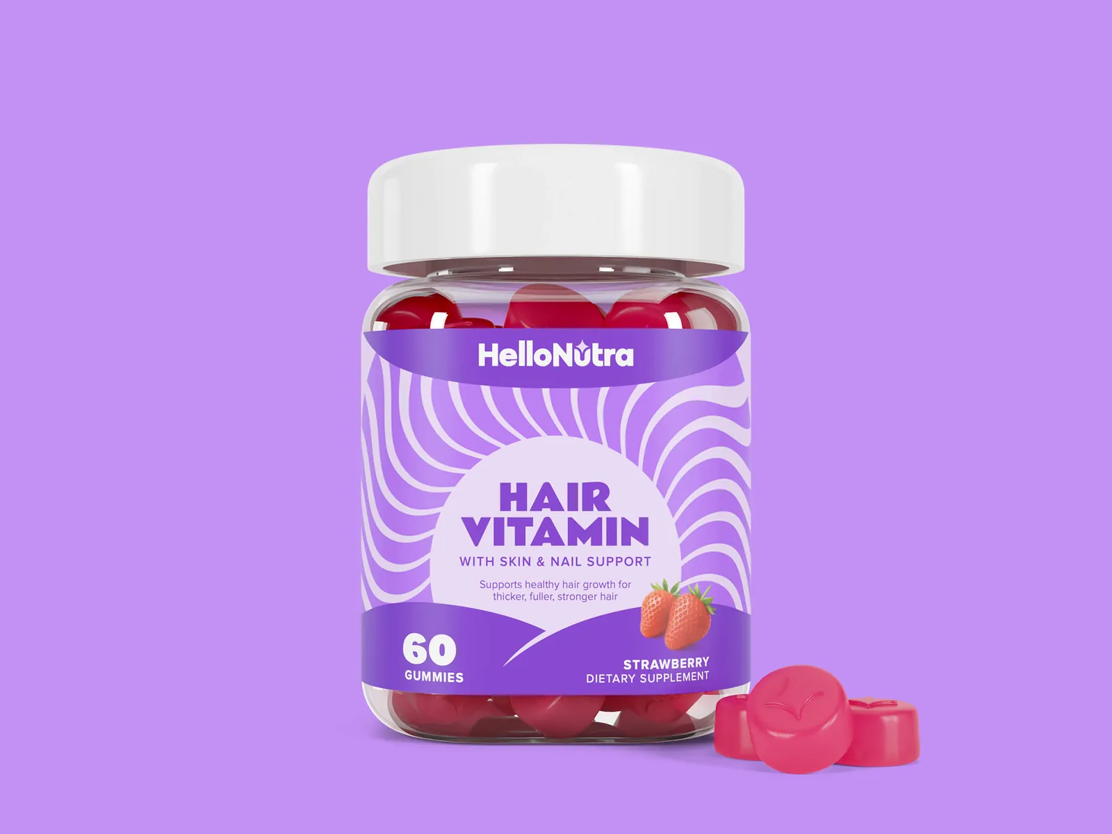 HelloNutra Hair Vitamin Gummies — Photorealistic Supplements, Vape & Wellness 3D Product Rendering & CGI Visualization by 3diz Studio